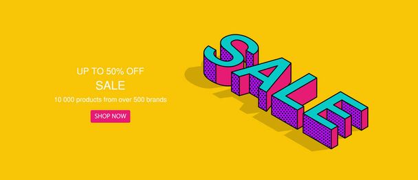 Pop art word sale in isometric 3d style. Vector cartoon comic illustration for posters, social media banners, email and newsletter designs promotional material in pop-art style. - Vektor, Bild