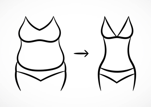 Fat és slim alakzatok kontúr fitness mintával - Vektor, kép