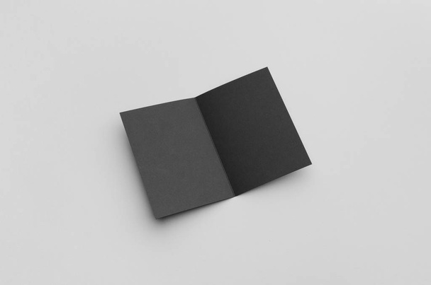 Black A6 Bi-Fold / Half-Fold Brochure Mock-Up - 写真・画像