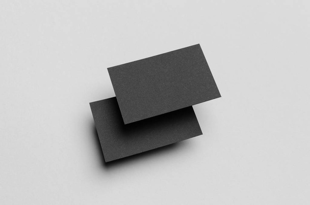 Black Business Card Mock-Up (85x55mm) - Fotoğraf, Görsel