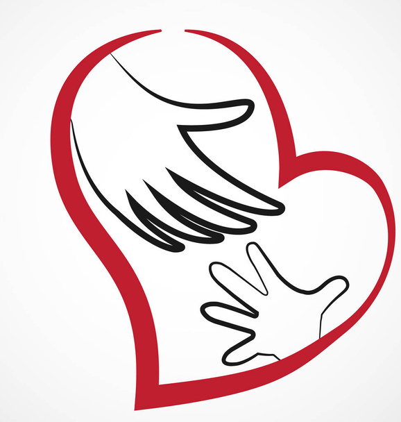Helpende hand met liefdevolle hart, vector - Vector, afbeelding
