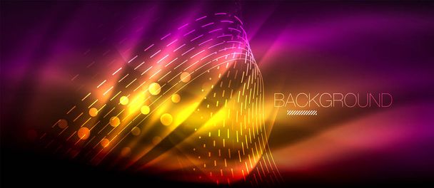 Neon glowing wave, magic energy and light motion background. Wallpaper template, hi-tech future concept - Vector, Image
