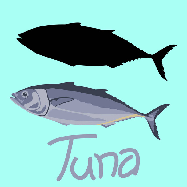 tuna fish vector illustration flat style black silhouette - Vector, Image