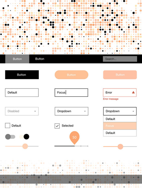 Light Orange vector wireframe kit with dots. Web ui kit с кругами в заголовке. Этот пример для вашей целевой страницы
. - Вектор,изображение
