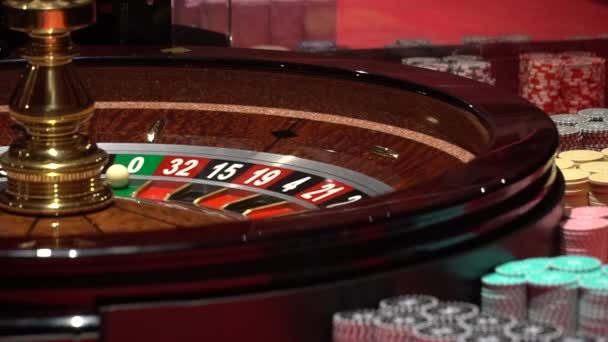 casino roulette wheel with the ball on number - Footage, Video
