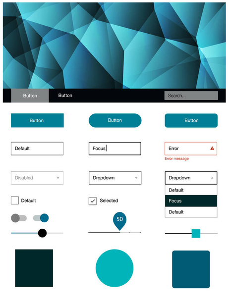 Dark BLUE vector wireframe kit with crystals. Ui Ux kit with colorful polygonal background in its header. Modern template for your landing page. - Vector, Image