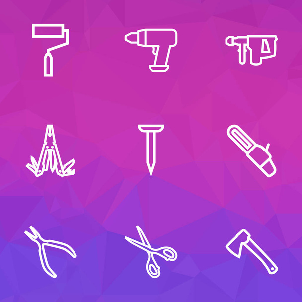Reparar iconos conjunto de estilo de línea con multi herramienta, tijeras, hacha y otros elementos de la herramienta. Iconos de reparación de ilustración aislada
. - Foto, Imagen