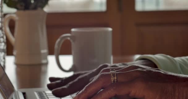Close up of a black woman's hands typing on a laptop keyboard - Séquence, vidéo
