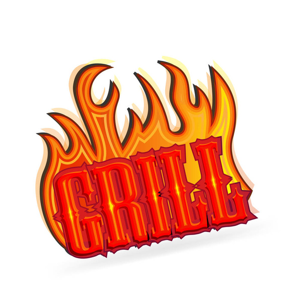 Tekst met vlammende branden vector Grill - Vector, afbeelding