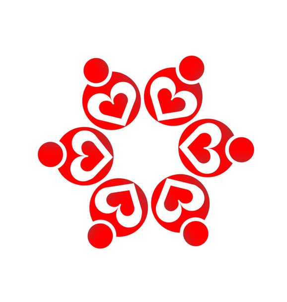 rotes Herz Teamarbeit Menschen Gruppenvektor - Vektor, Bild