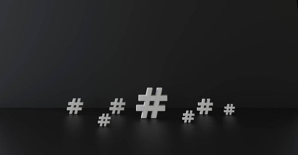 Hashtag εικονίδιο στη σκοτεινή background.3d εικονογράφηση. - Φωτογραφία, εικόνα