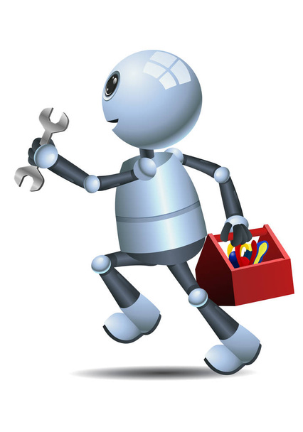 ilustración de un pequeño robot mecánico androide feliz corriendo sobre un fondo blanco aislado
 - Foto, Imagen