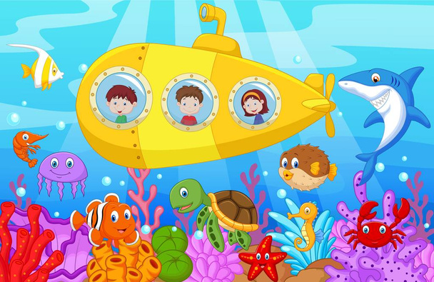 Enfants heureux en sous-marin sur la mer
 - Vecteur, image