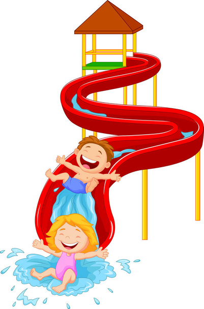 Gelukkige kinderen op water glijden - Vector, afbeelding