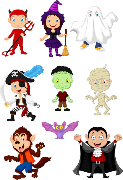 Crianças dos desenhos animados com traje de Halloween
 - Vetor, Imagem