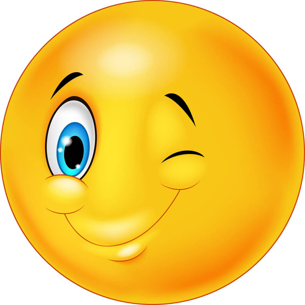 Smiley gelukkig emoticon cartoon met oog knippert - Vector, afbeelding