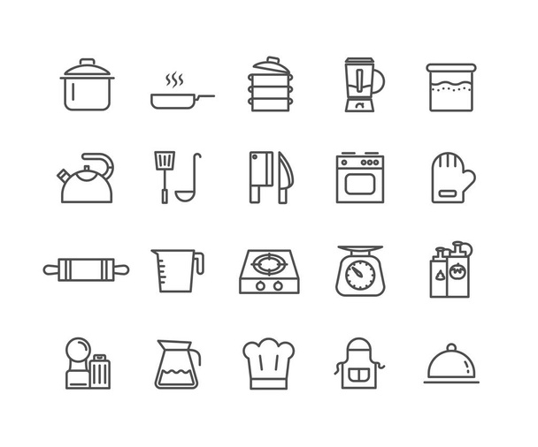 Semplice set di utensili da cucina icone a linea sottile vettoriale, simboli lineari Editable Stroke
 - Vettoriali, immagini