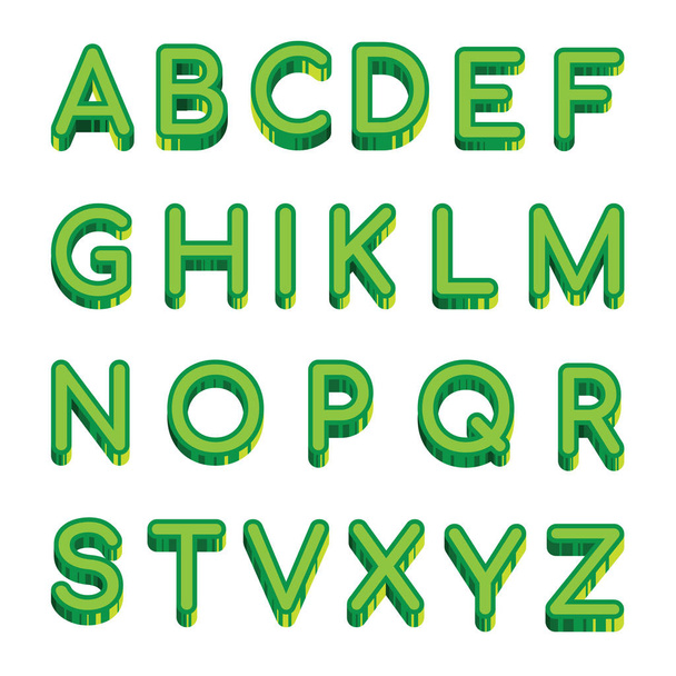 Vector art green letters latin alphabet isolated on white background. Sample english alphabet vector illustration. - Vektör, Görsel