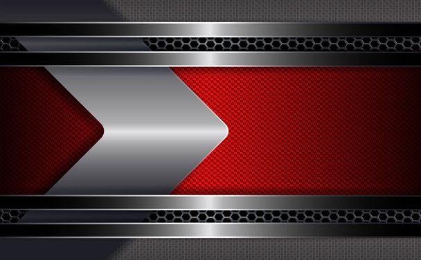 Fondo geométrico con un marco rojo texturizado con un borde ribeteado y una silueta de una flecha de tinte metálico
. - Vector, imagen