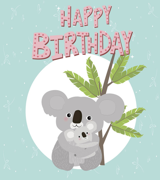 Happy Birthday card with fun koala bears. Editable vector illustration - Vector, Imagen