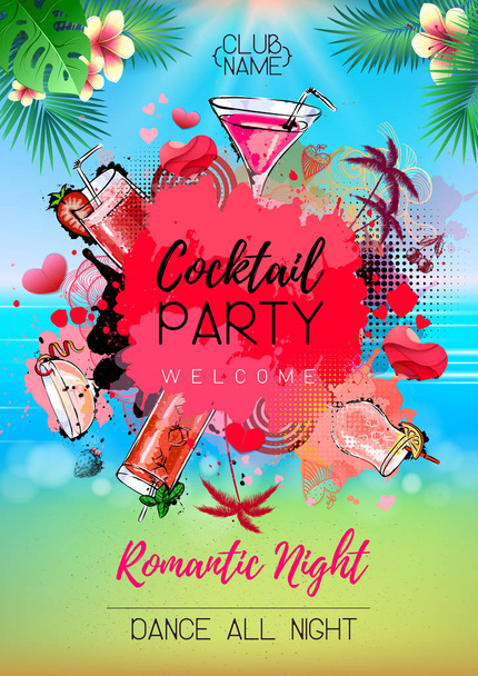 Zomer Cocktail party posterontwerp. Cocktailkaart - Vector, afbeelding