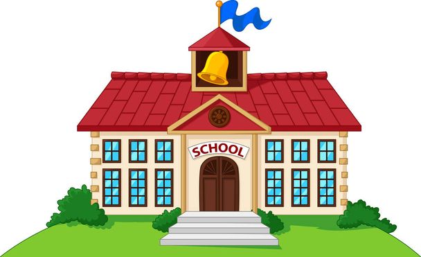 Beyaz arka plan üzerinde izole karikatür okul binası - Vektör, Görsel