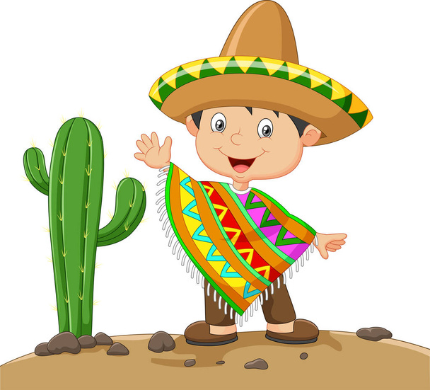 Cartoon boy wearing Mexican dress - Vector, Image