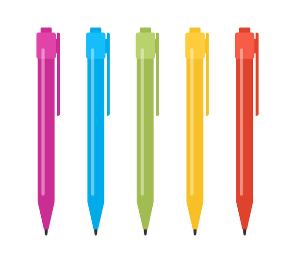 Set of five multi-colored pens. Vector illustratio - Vector, Image