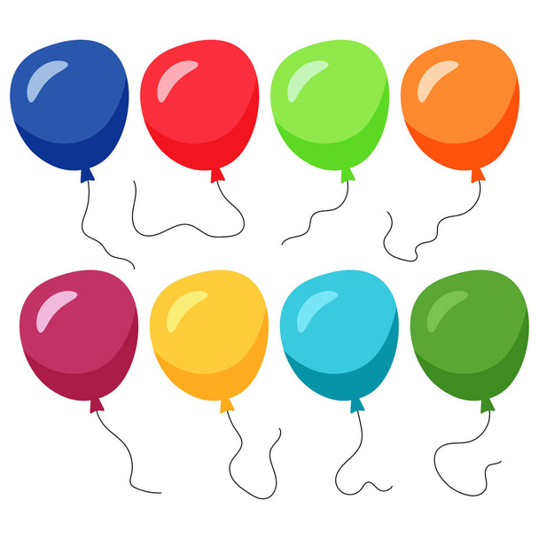 Ensemble de huit ballons colorés avec une corde isolée sur fond blanc. Illustration vectorielle
 - Vecteur, image