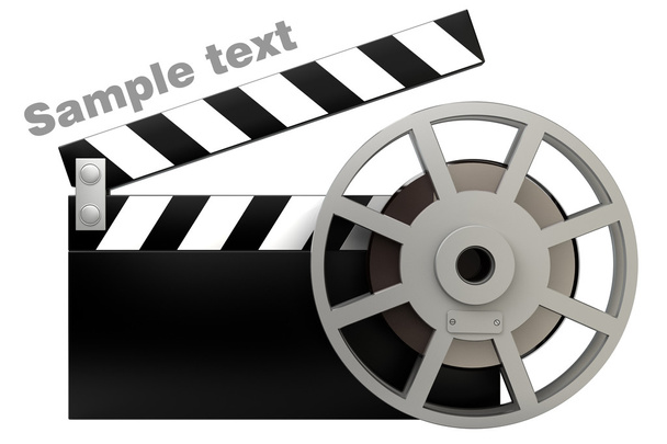 Film and clap board movies symbol closeup isolated on white. - Photo, Image