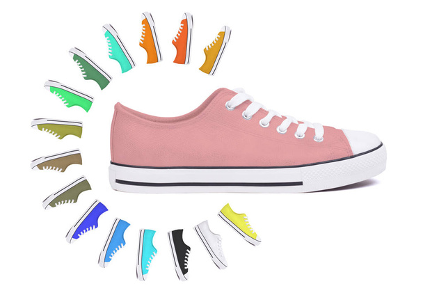 Nieuwe schoen sneaker, geïsoleerd op een witte achtergrond - roze - Foto, afbeelding