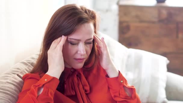 Woman having headache. - Video, Çekim