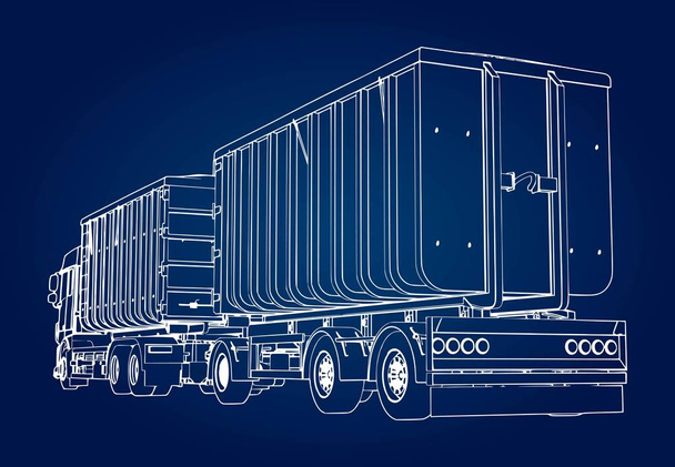 Duży samochód ciężarowy z przyczepą oddzielne, do transportu materiałów sypkich rolniczych i budowlanych oraz produktów - Wektor, obraz