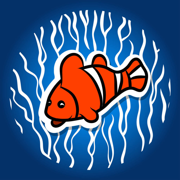 Fish parrot, orange, on a background of algae. Narrow character, In a flat style. Vector illustration. - Vektor, kép