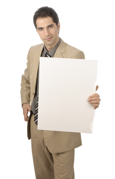 Businessman with sign in hand - Foto, imagen