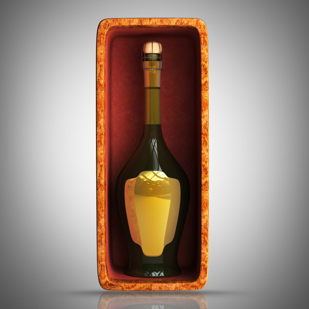 Bottles of champagne with empty label in a exclusiv wooden box. - Fotó, kép
