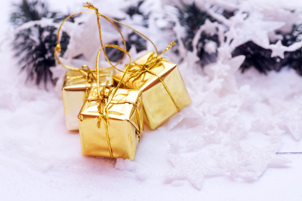 Gold Christmas gifts decoration - Фото, зображення