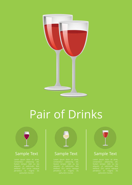 Pair of Drinks Red Wine Poster Champagne Glasses - Vector, Image