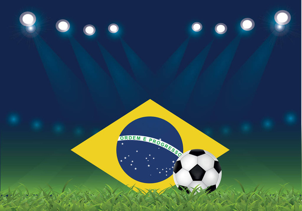 Бразильский футбол, векторная иллюстрация, мяч и бразильский флаг на футбольном стадионе
 - Вектор,изображение