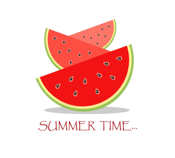 summer illustration with watermelon slices located cascade. Summer time - Vector, Image