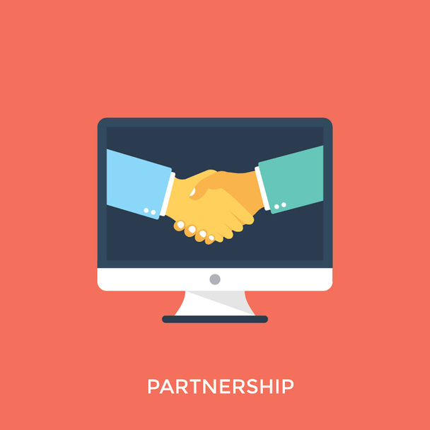 Two person shaking hands on monitor screen, online partnership marketing - Vector, Image