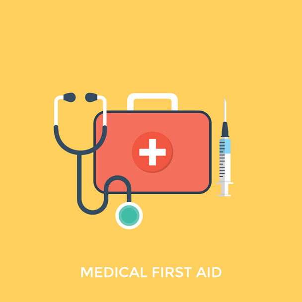 Injection, stethoscope and first aid kit icon symbolizing medical aid - ベクター画像