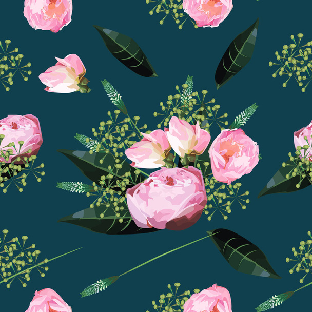Seamless floral pattern with roses, watercolor. Vector illustration. - Vector, Image