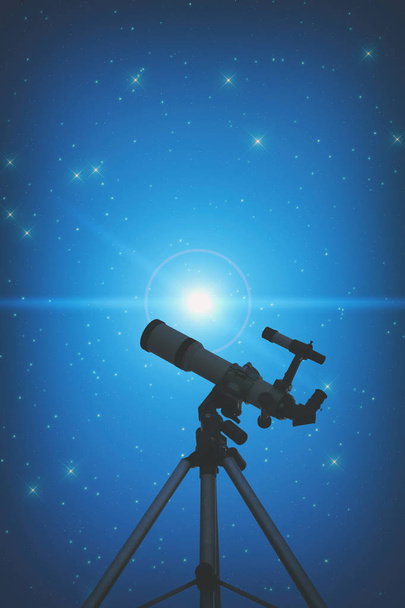 Silhouette of a telescope with stars on the sky  - Photo, Image