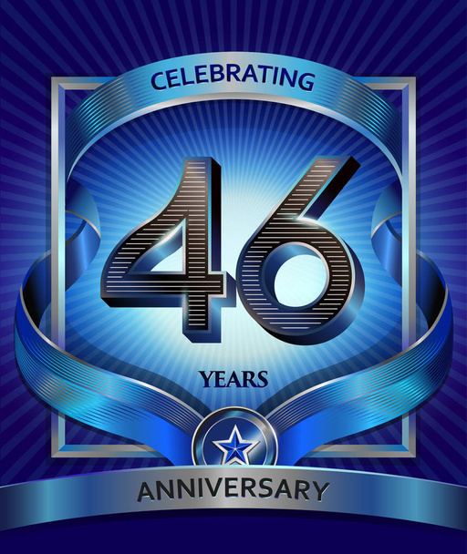 46  years anniversary logo. Vector and illustration blue ribbon - Vector, Image