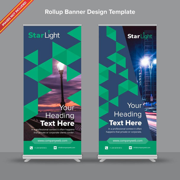 Trilateral Rollup Banner in Midnight Blue and Green. - Vector, Image