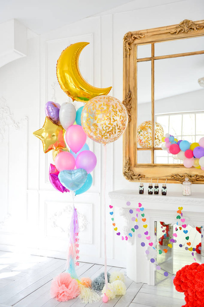 Decorations for holiday party. Birthday party decorations. A lot of balloons. Best decorations ideas.  - Zdjęcie, obraz