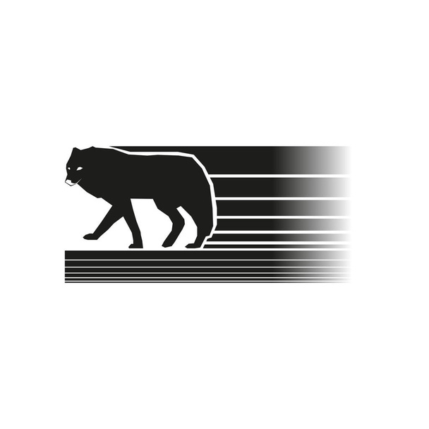 Black and white logo with the image of the Wolf. Vector illustration. - Wektor, obraz