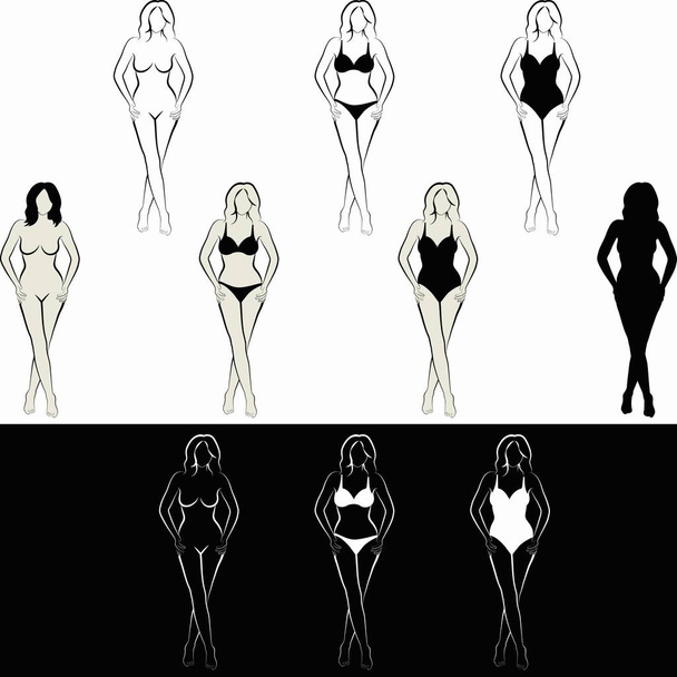 裸の女性と水着の女性のスケッチ - ベクター画像