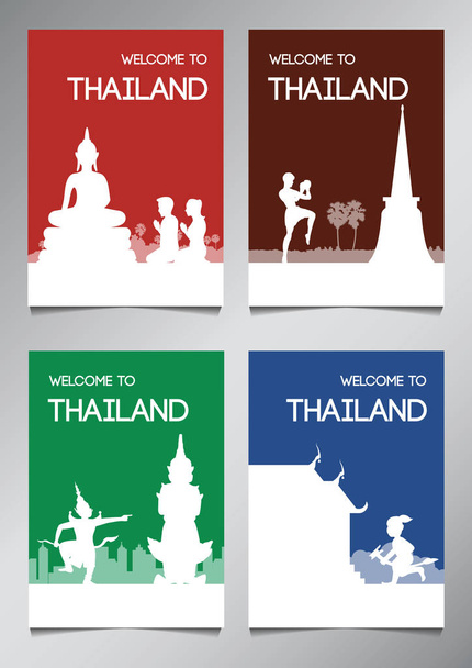 Знаменитая достопримечательность Таиланда и символ в стиле силуэта с многоцветной тематической брошюрой, векторная иллюстрация
 - Вектор,изображение